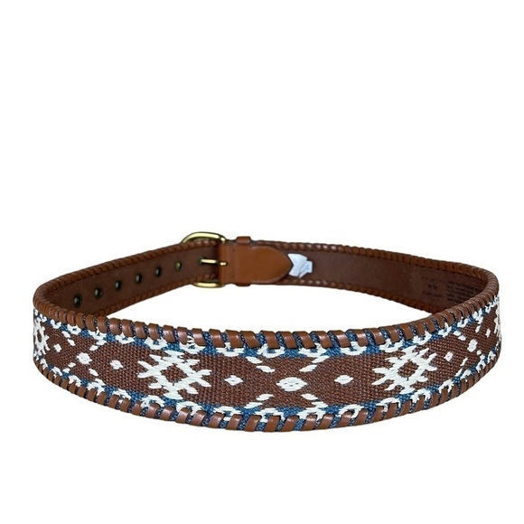 American Eagle Boho Embroidered Buff Leather Brown Belt Medium - Picture 2 of 8